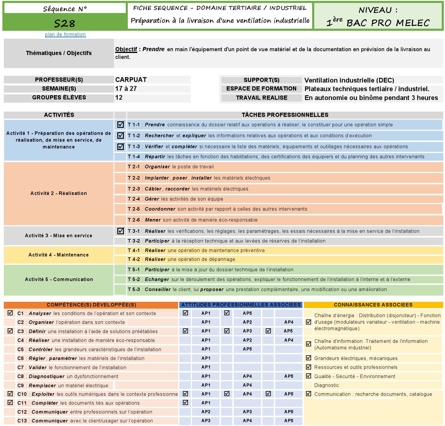 Cliquer pour agrandir Fiche descriptive TP Préparation à la livraison au client d'une ventilation industrielle