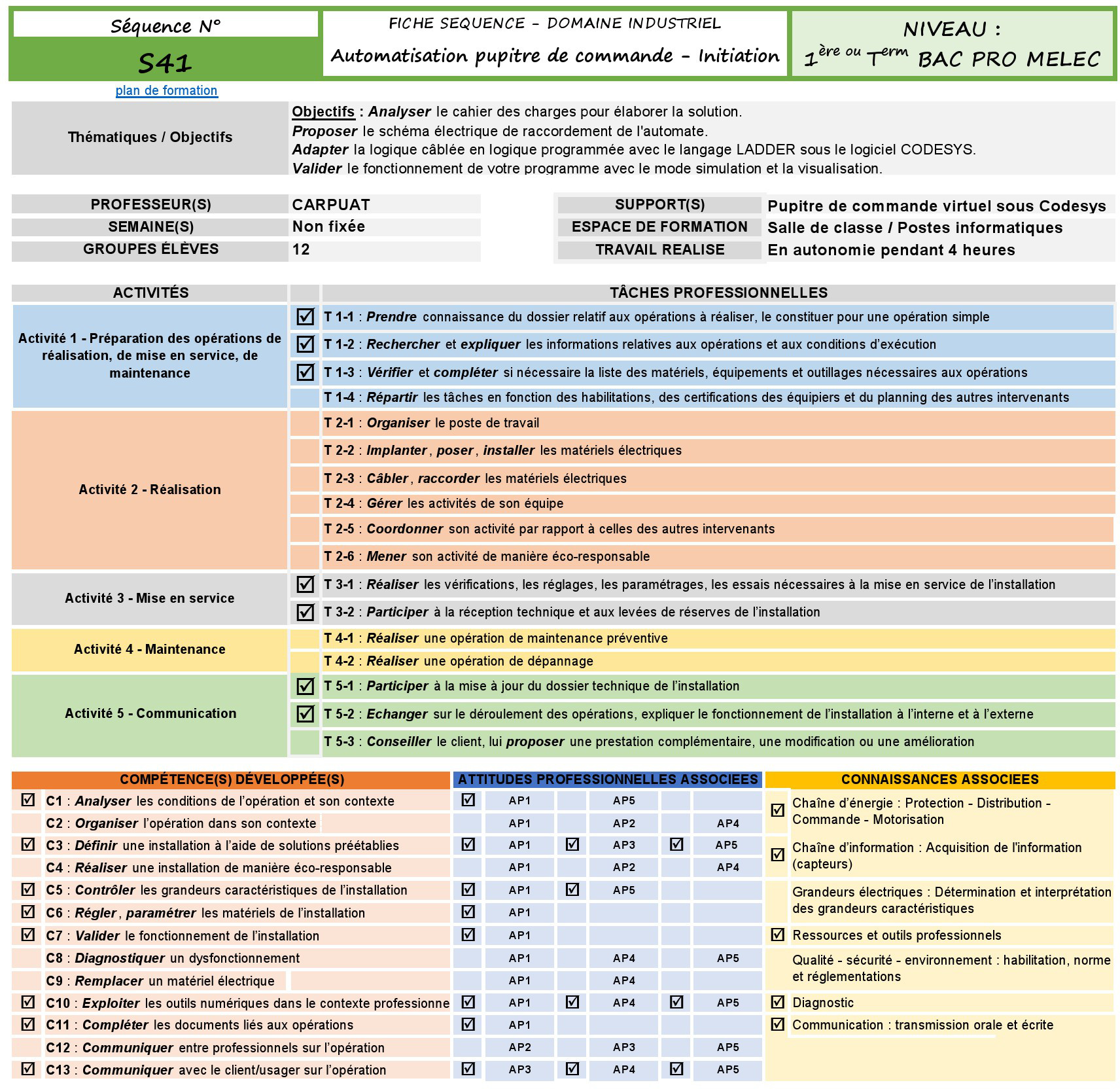 Cliquer pour agrandir Fiche descriptive TP initiation à la programmation d'un automate Wago en Ladder sous Codesys