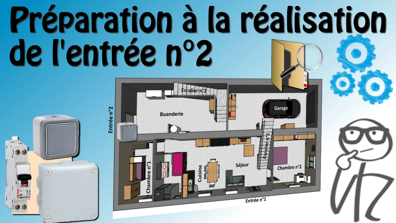 chantier de préparation à la réalisation de l'éclairage de l'entrée d'une maison avec de l'appareillage apparent de type Plexo
