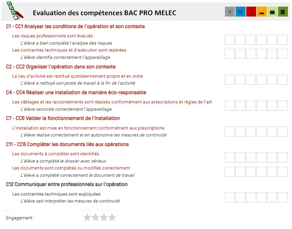 Grille d'évaluation des compétences sous Cpro pour la seconde BAC PRO TNE