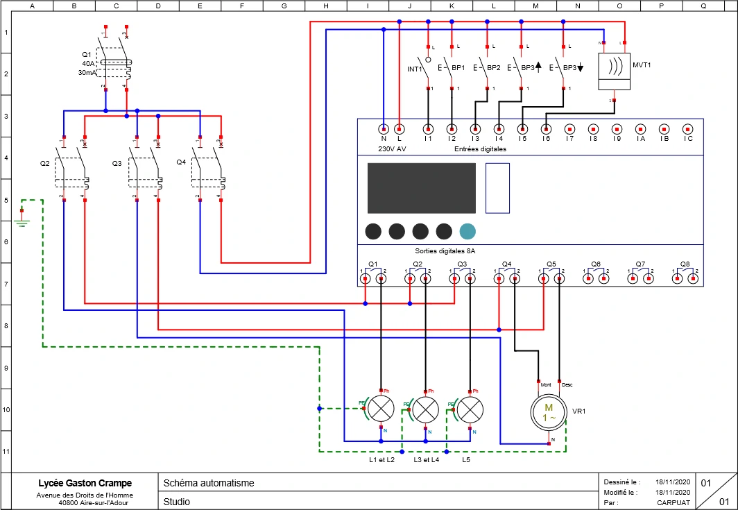 schéma électrique domotique studio avec automate Zelio
