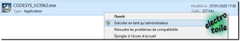 Installation codesys v2.3 en mode administrateur