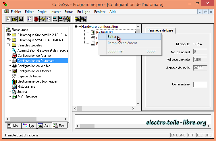 édition API wago sous Codesys édition de la configuration des entrées et sorties Wago sous Codesys v2.3