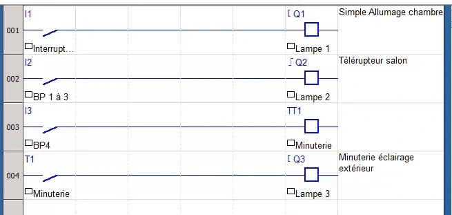 programme pour automate Zelio en langage Ladder ou Schéma à contact
