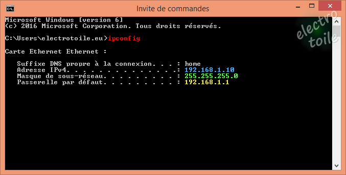ipconfig Invite de commandes, paramétrage réseau IPCONFIG