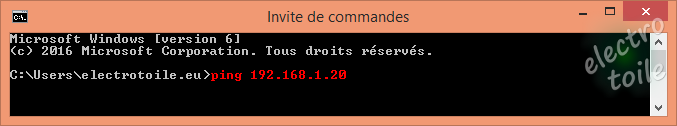 Invité de commande commande ping 192.168.1.20 Invité de commande commande ping