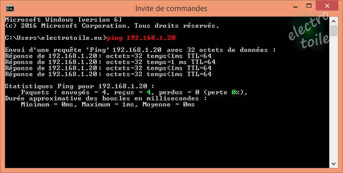 Ping communication correcte Ping communication correcte