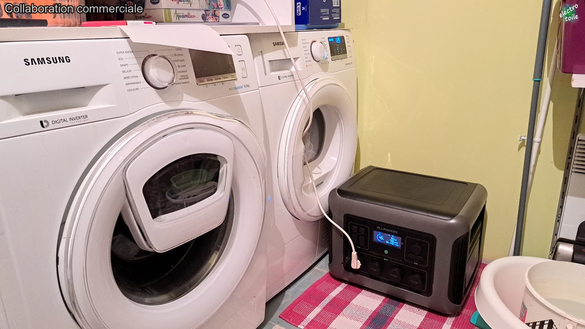 alimenter un lave-linge et un sèche sur station d'énergie R2500 allpowers