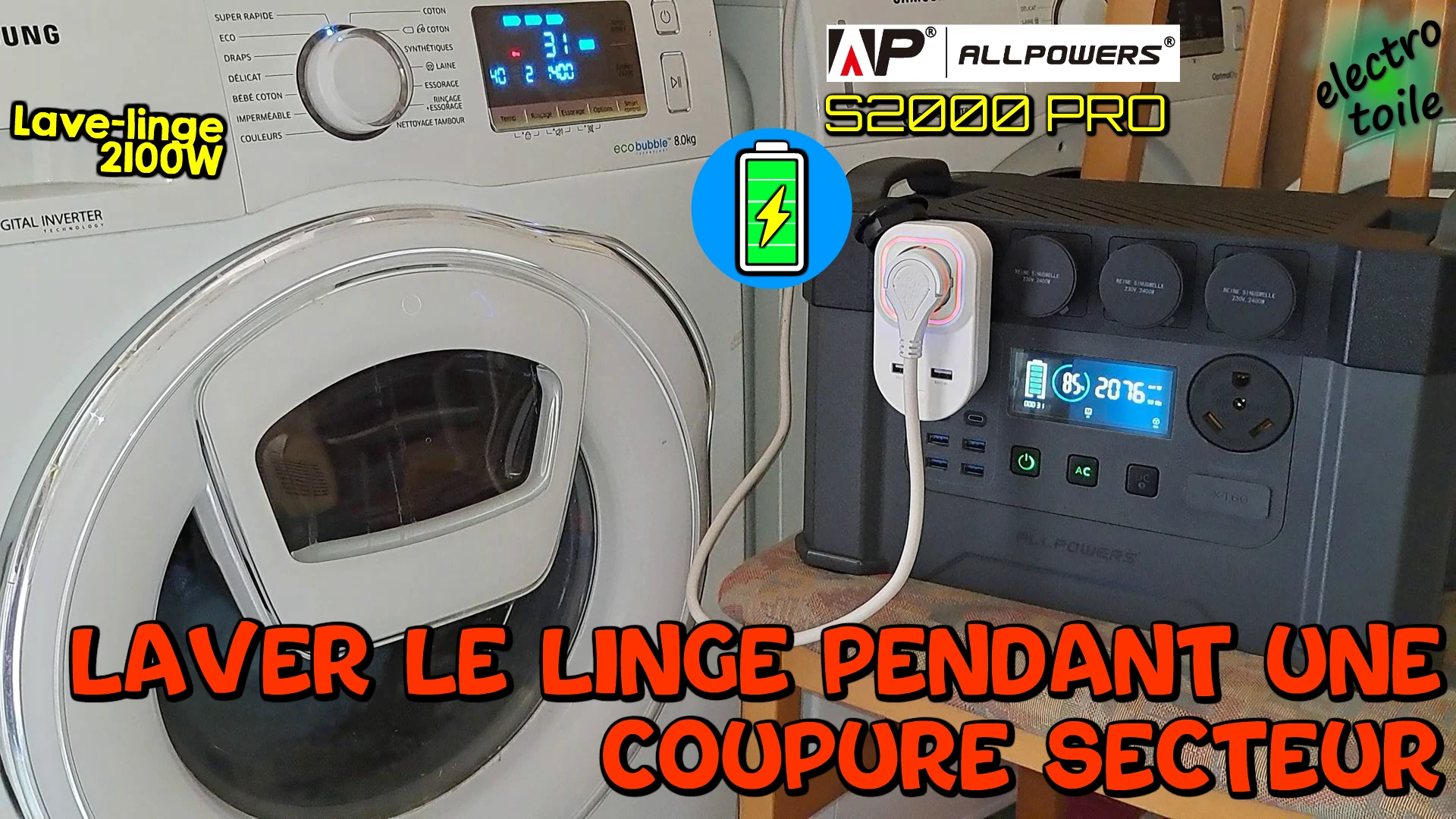 laver le linge pendant une coupure d'électricité avec la station d'énergie S2000 Pro Allpowers