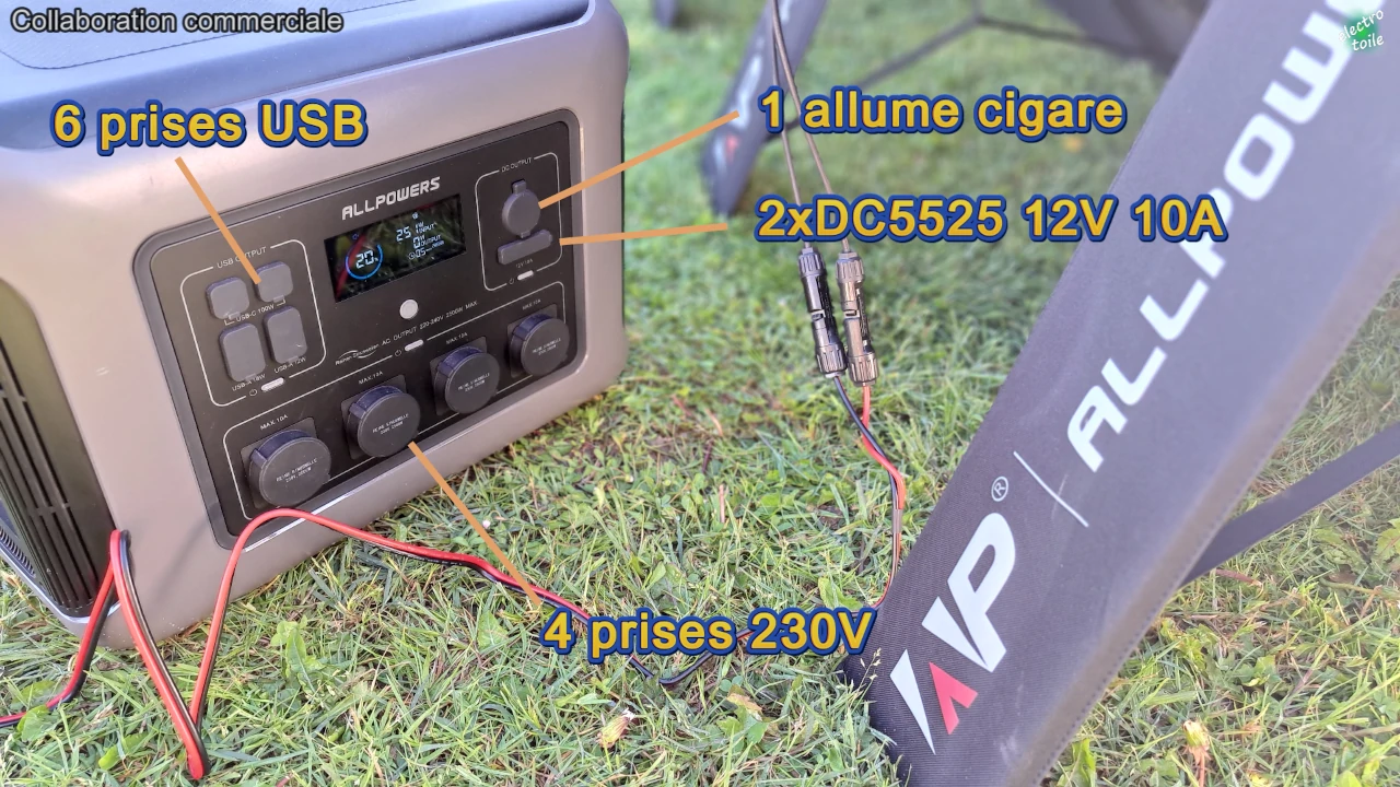les différentes sorties de la station d'énergie R2500 Allpowers