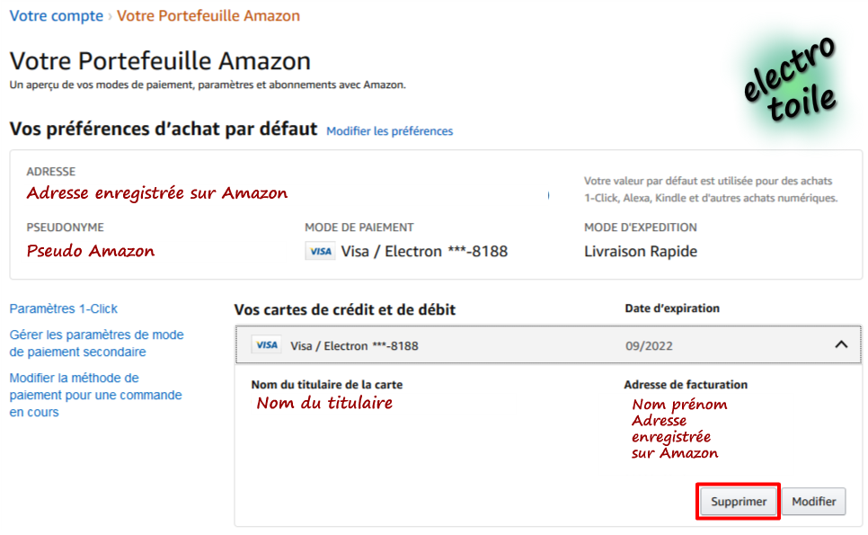 Suppression du moyen de Paiement par carte bleu sur Amazon