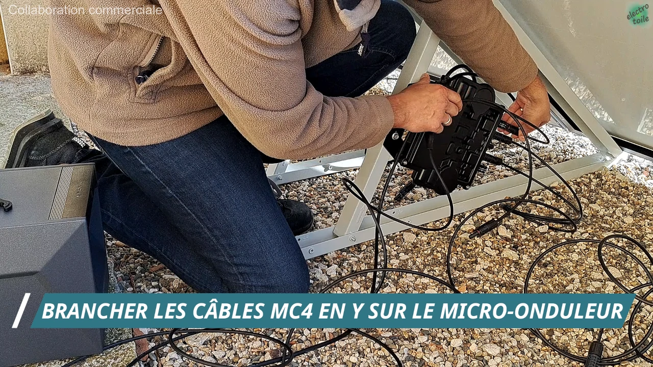 branchement du micro-onduleur à la batterie solarbank du kit solaire anker solix