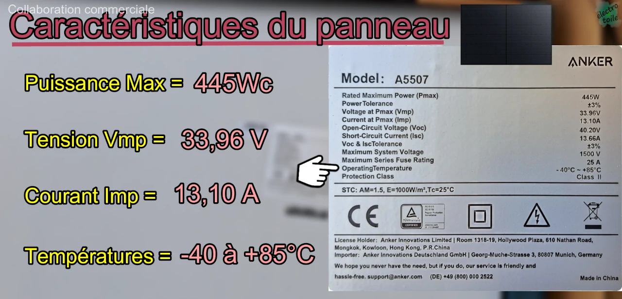 caractéristiques du kit solaire Anker SOLIX panneau photovoltaïque
