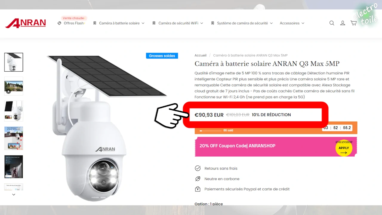 prix de la caméra solaire Q3 max