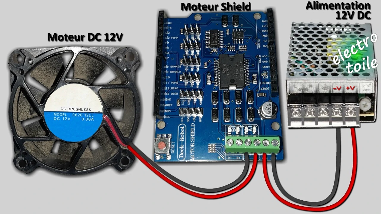 Branchement du moteur shield avec un moteur à courant continu