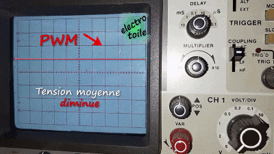 Mesure à l'oscilloscope de la diminution du rapport cyclique