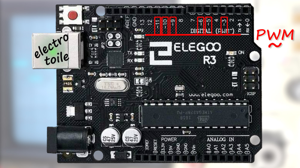 repérage des broches arduino UNO compatibles avec la PWM