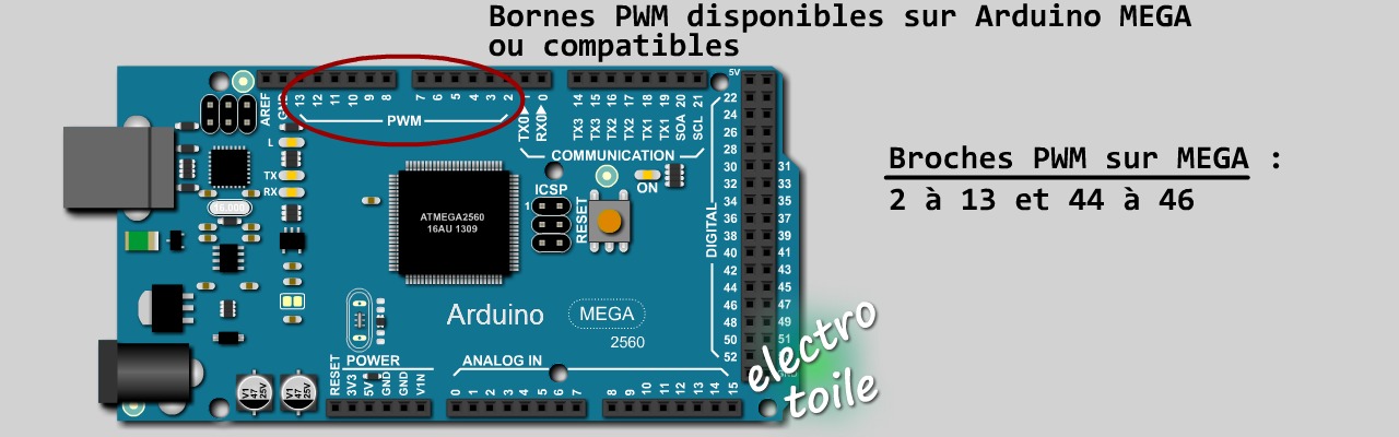 Broches PWM disponibles sur l'arduino MEGA