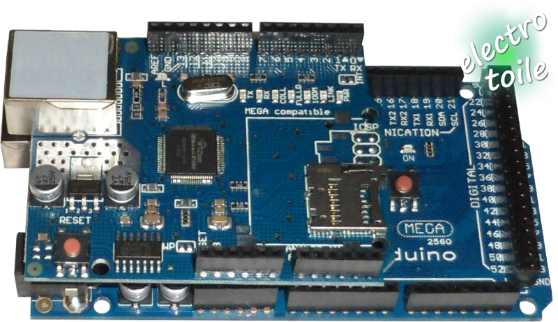 Branchement entre le Shield Arduino Ethernet et la carte Arduino Mega