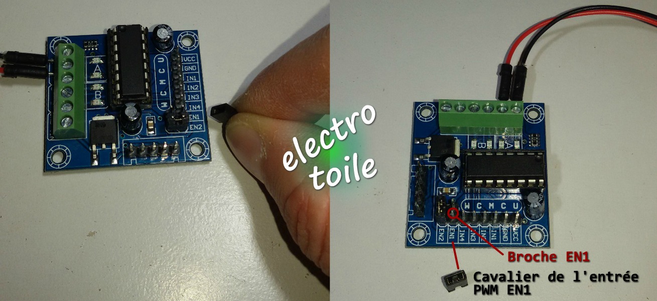 Enlever le cavalier EN1 du Shield L293D pour activer la variation de vitesse du moteur