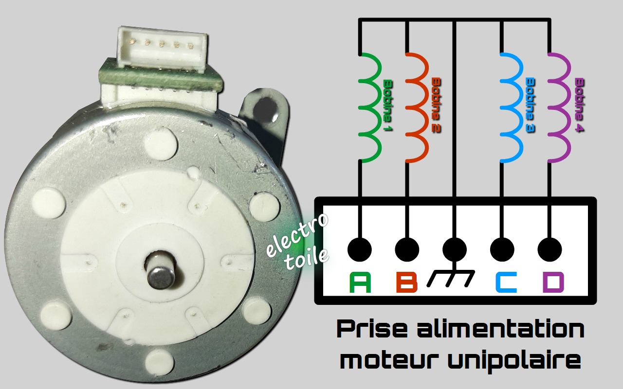 Représentation des bobines du moteur pas à pas unipolaire à 5 fils PM35L-048-HPD4