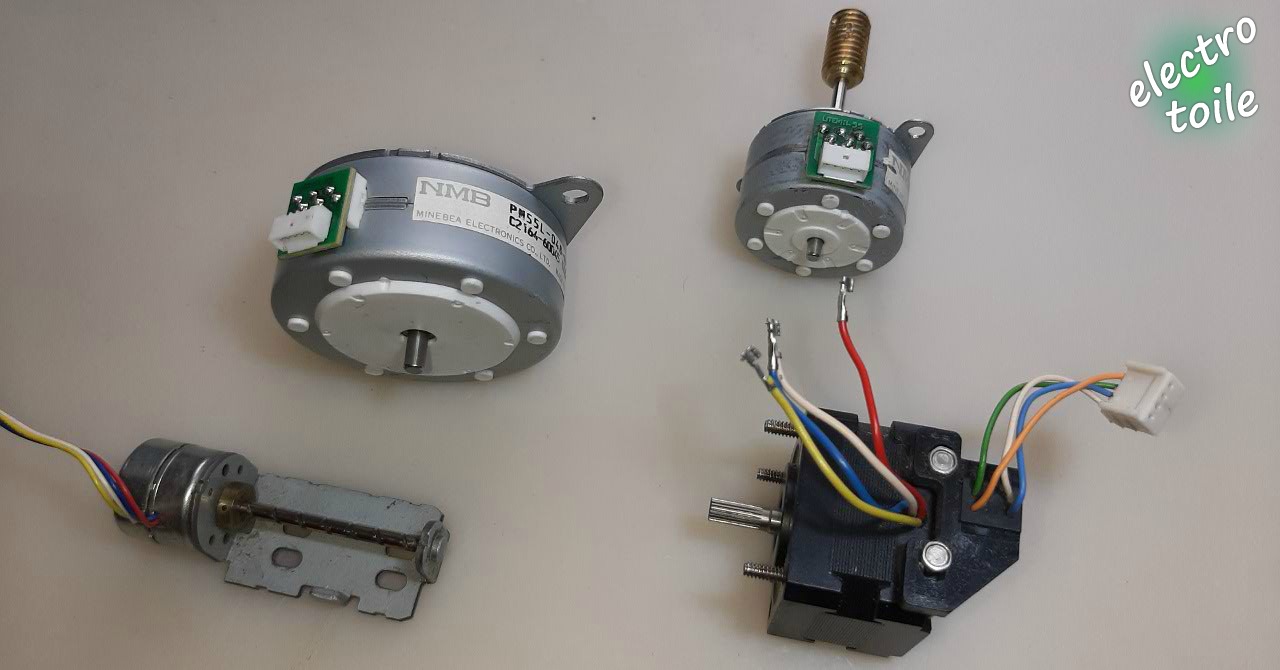 Vue de différents moteurs pas à pas ou stepper motor