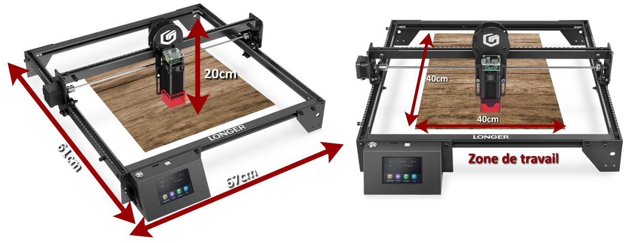 dimensions et zone de travail du graveur laser Longer ray 5