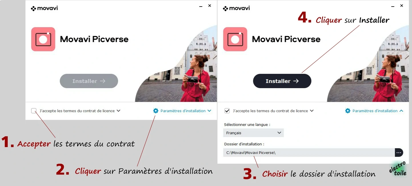 Réglages d'installation du logiciel Movavi Picverse
