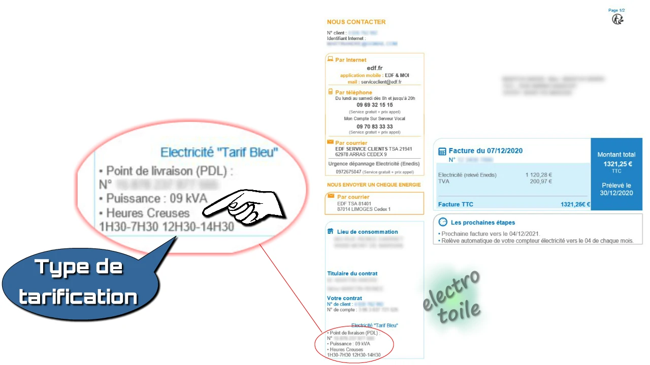retrouver le type de tarification de votre abonnement électrique sur votre facture