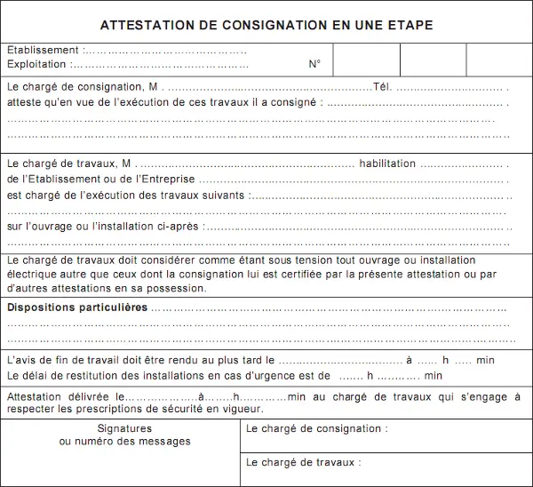 Attestation de consignation en 1 étape