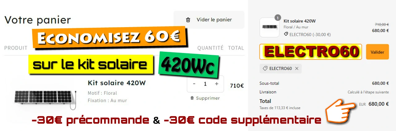 réduction code ELECTRO60 sur le kit solaire beem 420W