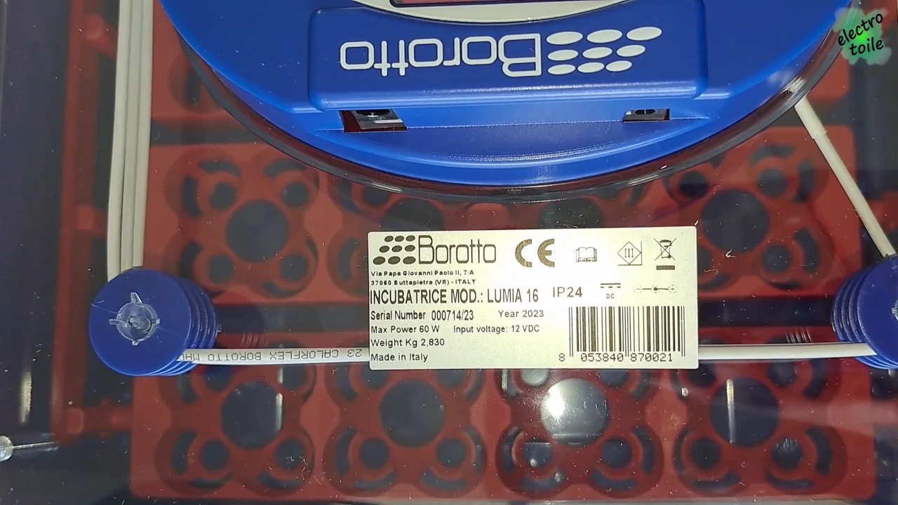 informations techniques sur la couveuse automatique lumia 16 borotto