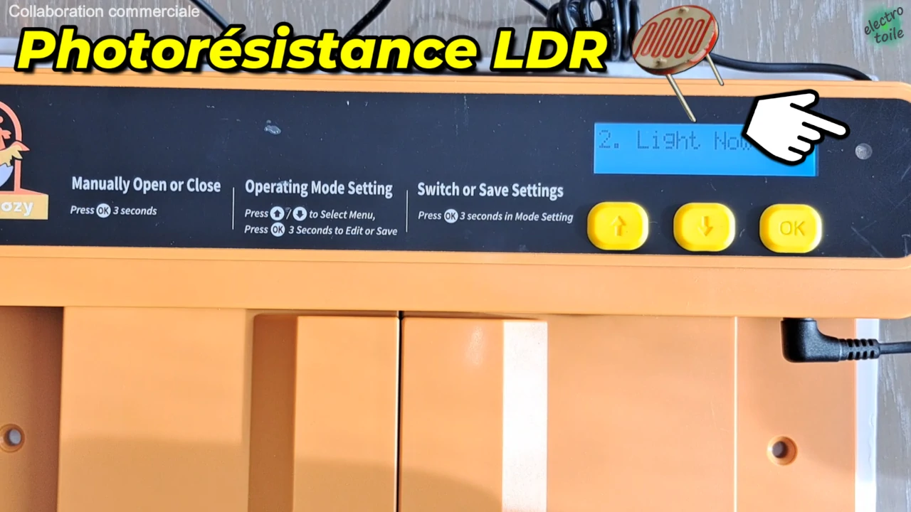 Photorésistance LDR pour mesurer la luminosité extérieure de la porte chickcozy
