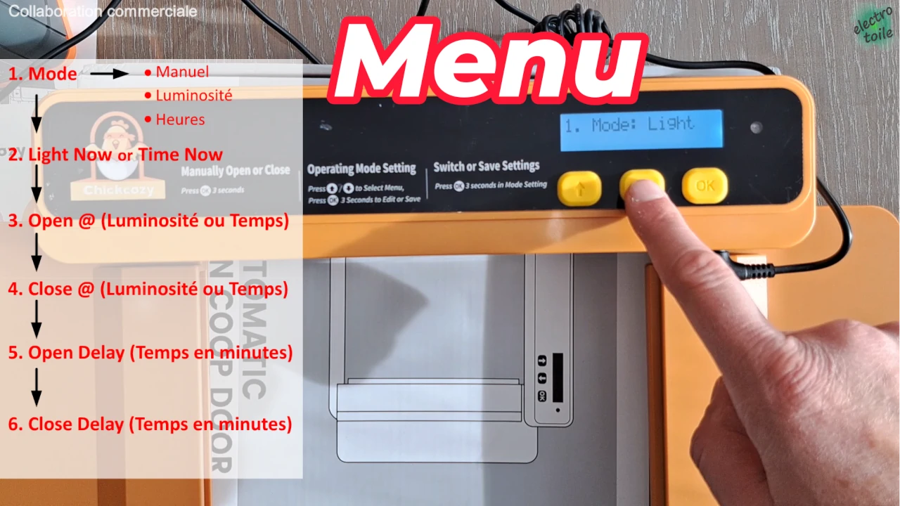 comment régler les paramètres de la porte automatique chickcozy ?