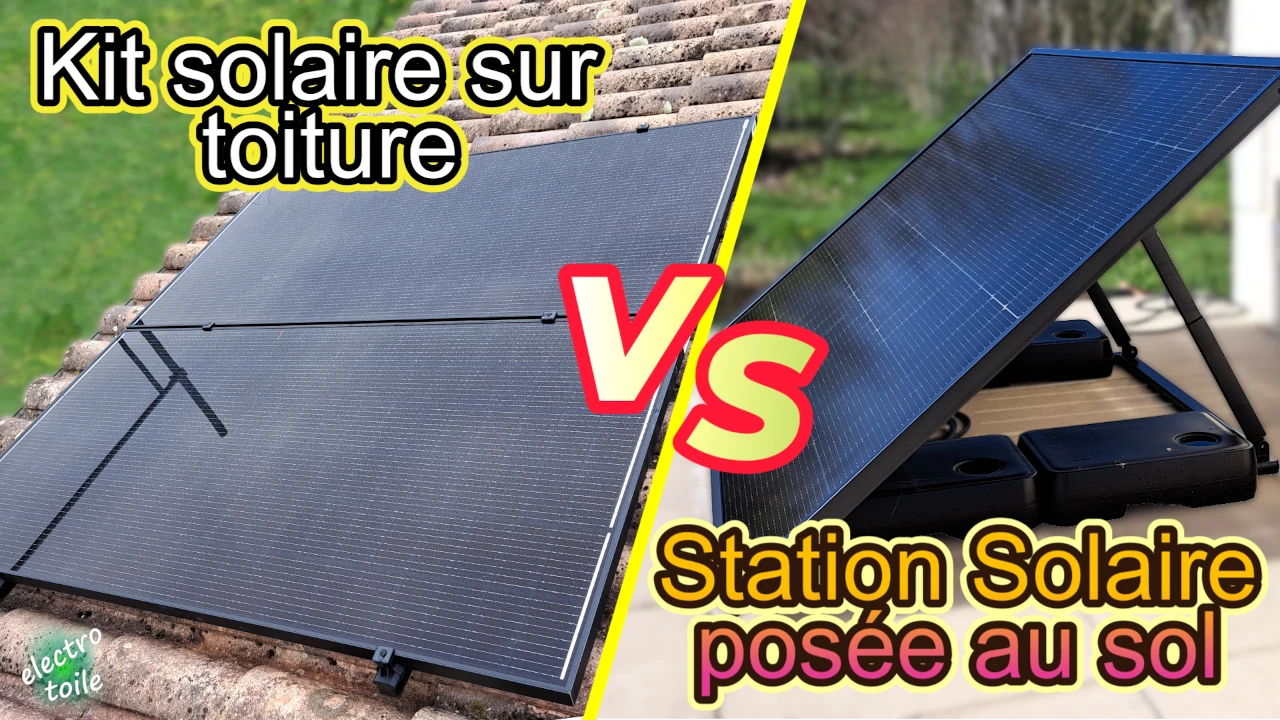 comparatif entre la pose au sol d'une station solaire et l'installation sur toiture d'un kit solaire