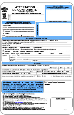 consuel attestation de conformité bleue
