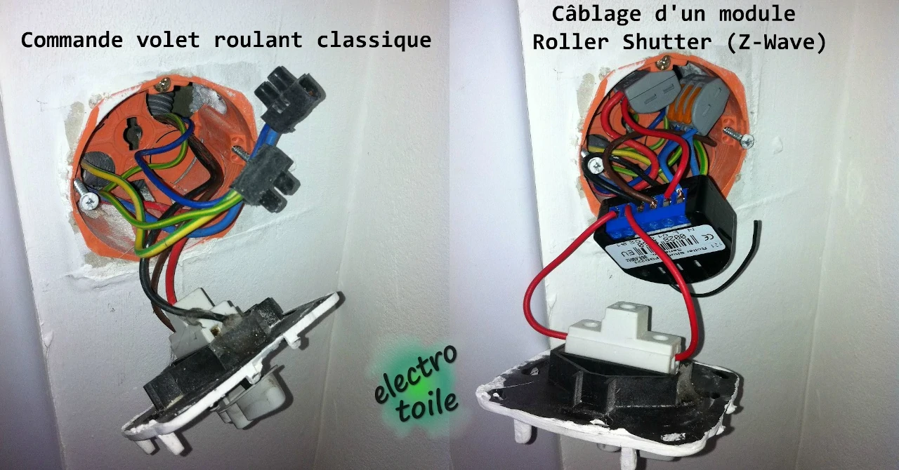 câblage d'un module z-Wave roller shutter sur interrupteur