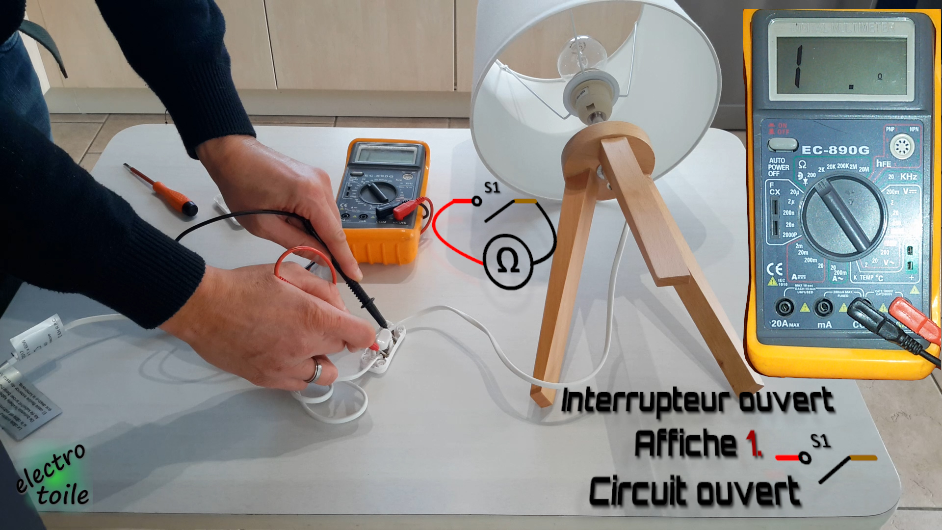 mesure ohmmètre interrupteur ouvert on obtient un isolement