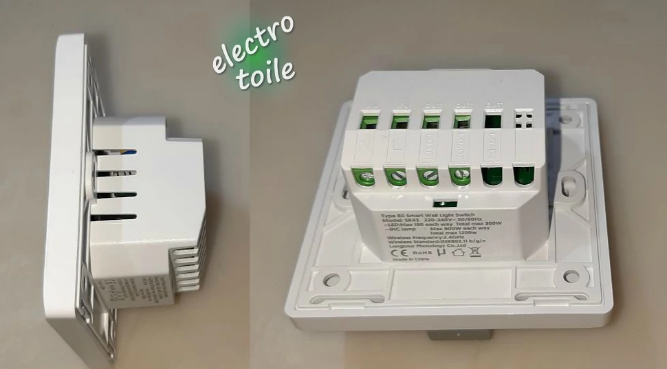 Vue arrière de l'interrupteur connecté protocole WiFi