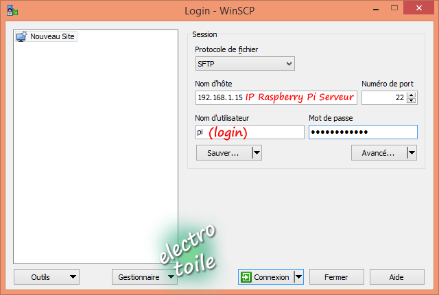WinSCP connexion raspberry PI