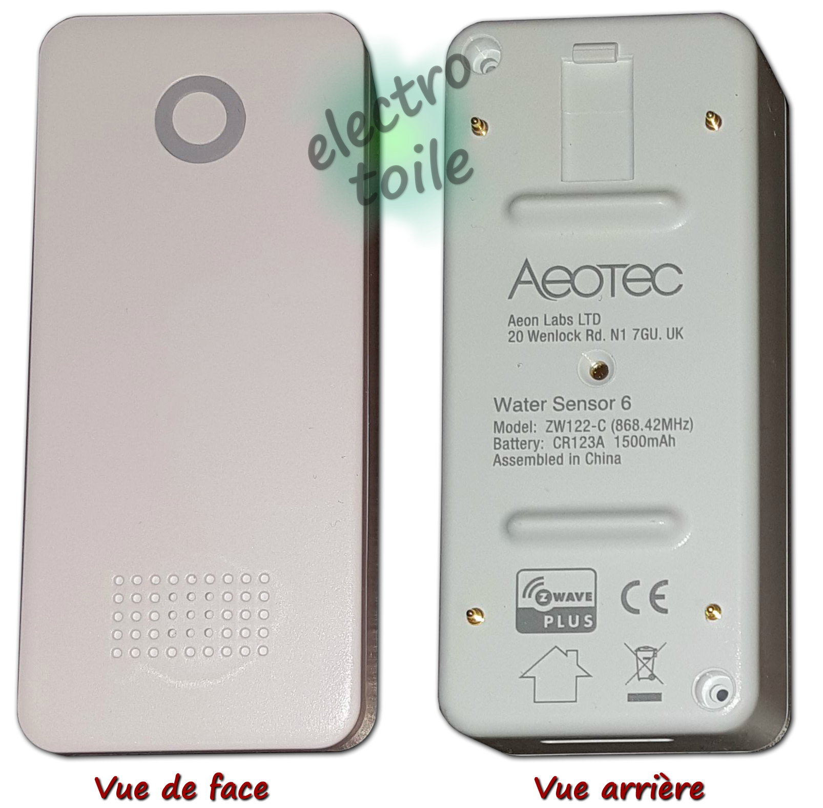 water sensor 6 aeotec vues face et arrière