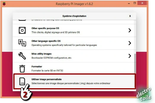sélectionner l'image de Jeedom Debian à graver sur la micro SD