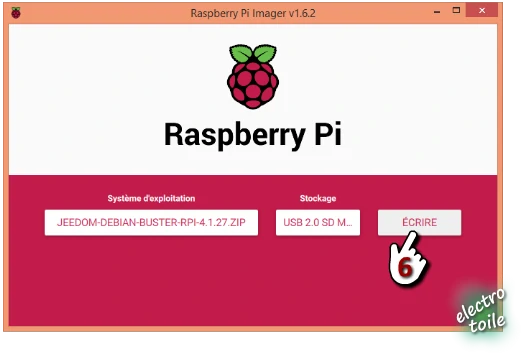 écrire l'image de Jeedom Debian sur Micro SD pour Raspberry Pi