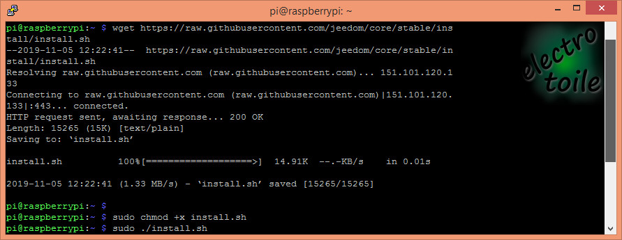 commande pour le lancement de l'installation de jeedom