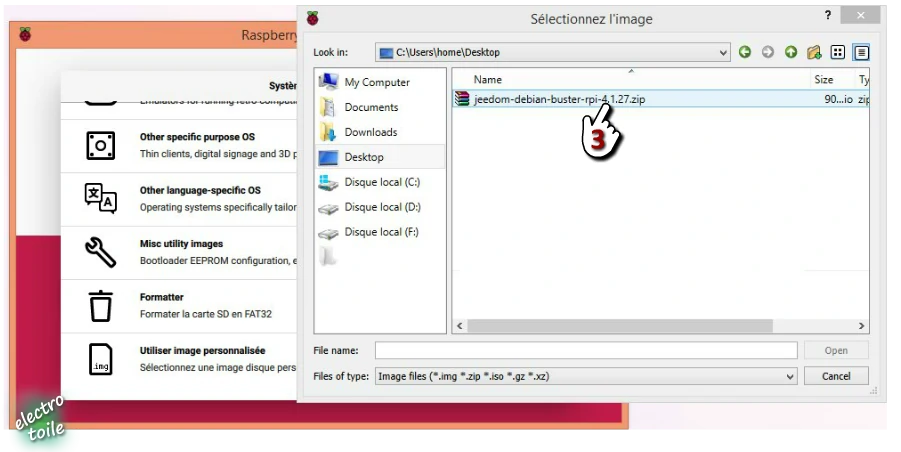choisir l'image de Jeedom Debian téléchargée sur l'ordinateur