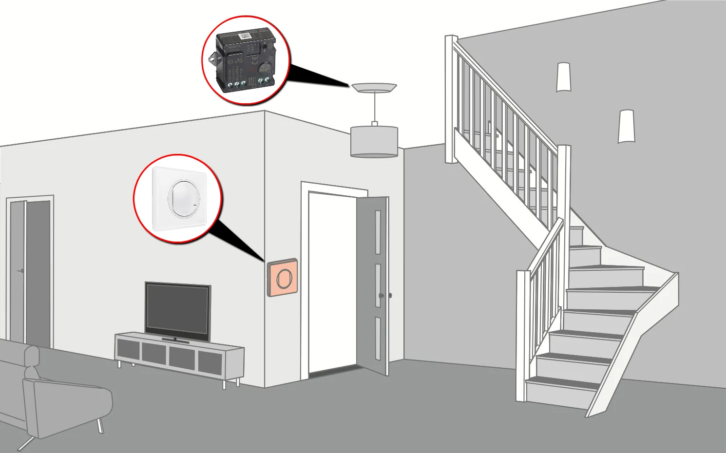 commande de l'éclairage avec un interrupteur sans fil et un micromodule zigbee sur lampe