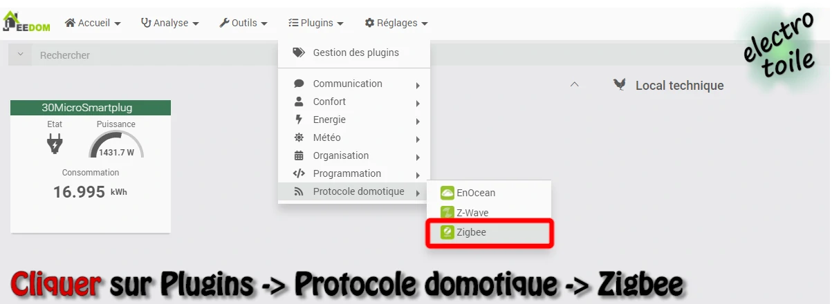 Comment accéder au paramétrage du protocole Zigbee avec le logiciel Jeedom ?
