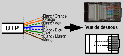 Introduire les conducteurs dans l'ordre dans l'embout de la prise RJ45 On introduit les conducteurs dans l'embout de la prise RJ45