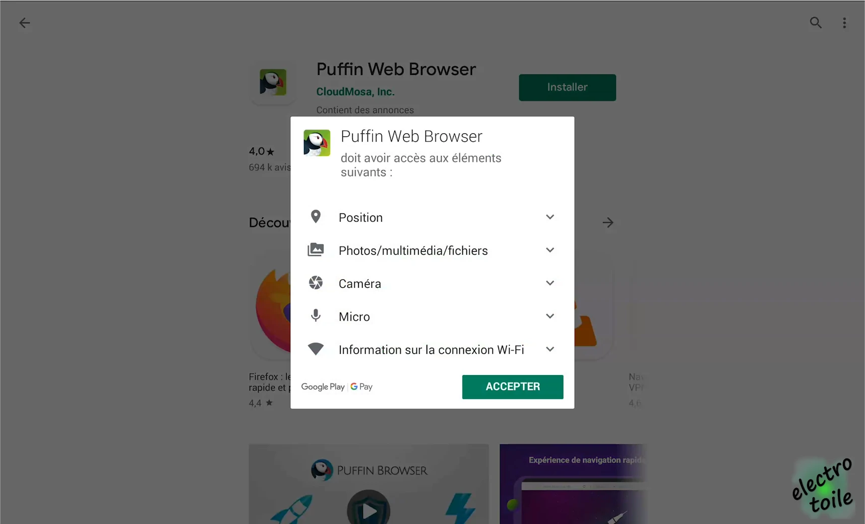 Installation Puffin navibateur droits d'accès sur votre mobile pour faire fonctionner puffin browser