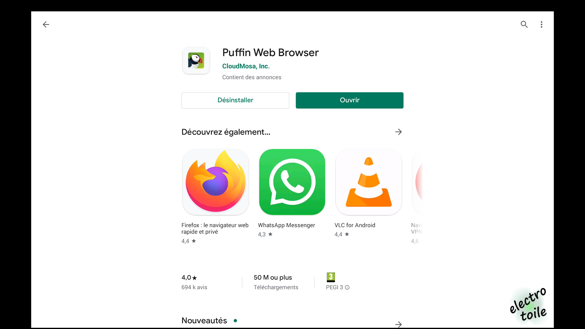Installation Puffin navibateur installer sur tablette Android le navigateur Cloud Puffin